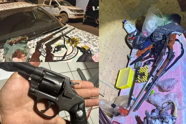 PM apreende armas, munições e animais silvestres abatidos durante operação contra caça ilegal em Uruçuí