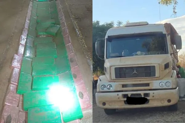 Caminhão com carga de milho escondia 450 kg de drogas e motorista acaba preso