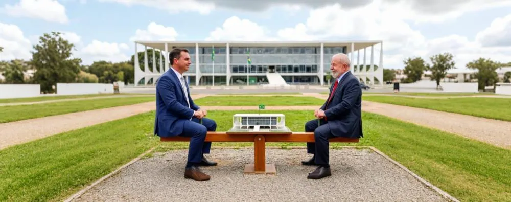 O festival de pesquisas eleitorais alternam Flávio e Lula no alto - Foto: Reprodução/Imagem gerada por IA