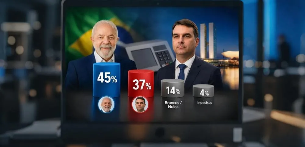 Lula aparece na frente de Flávio com 8% percentuais num evento segundo turno - Foto: Reprodução
