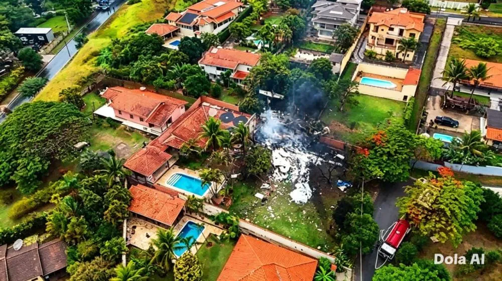 Imagem aérea do local da queda do avião - Foto: Reprodução