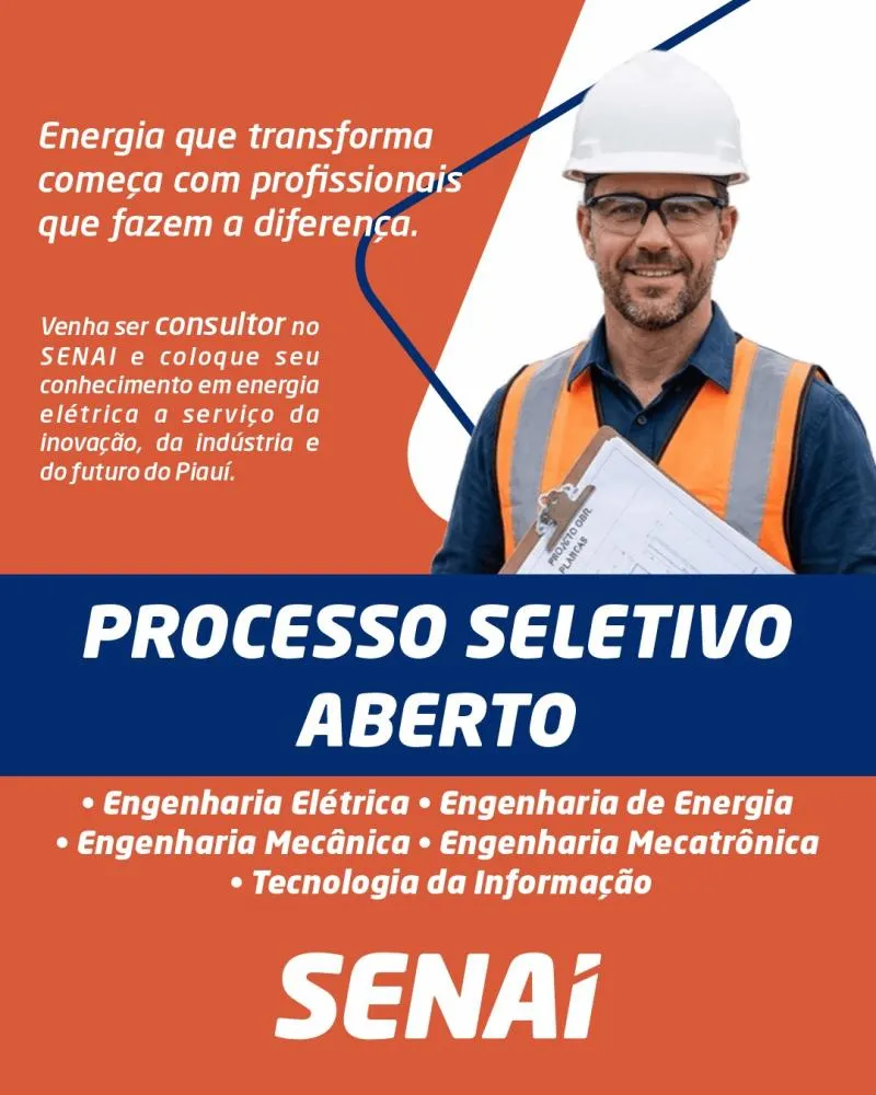 SENAI Piauí abre processo seletivo para cadastro de reserva de Consultor Técnico