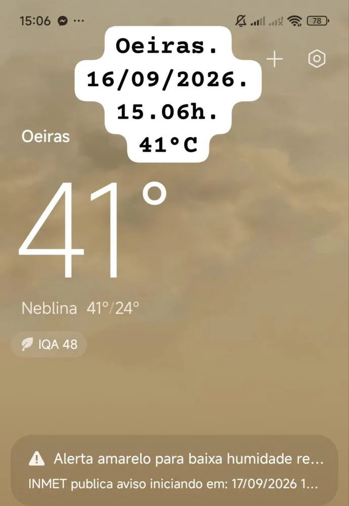 Temperatura em Oeiras, nesta quarta-feira rompeu a barreira dos 40 graus - Foto: Reprodução