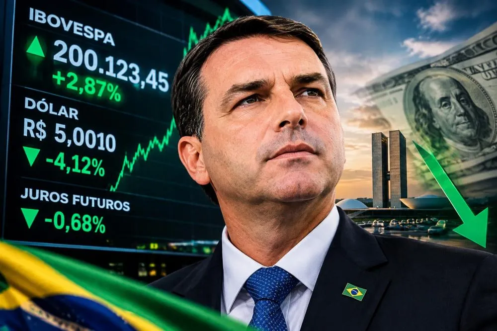 Mercado sinaliza para Flávio Bolsonaro - Foto: Reprodução/Arte gerada por IA