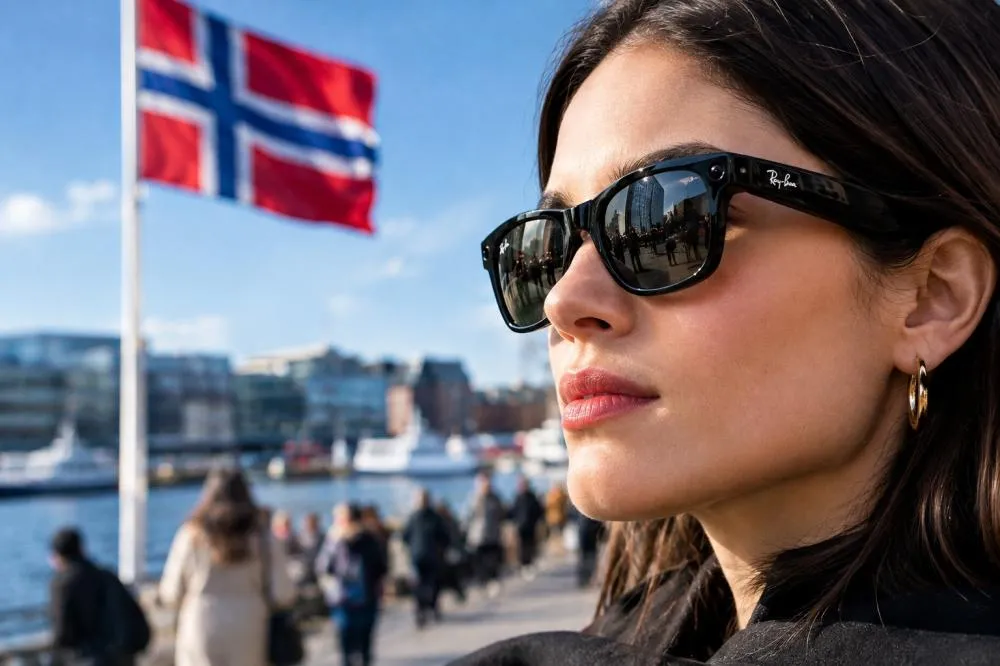 Noruega anunciou que estuda restringir temporariamente o uso de óculos inteligentes em espaços públicos - Foto: Reprodução/Imagem gerada por IA