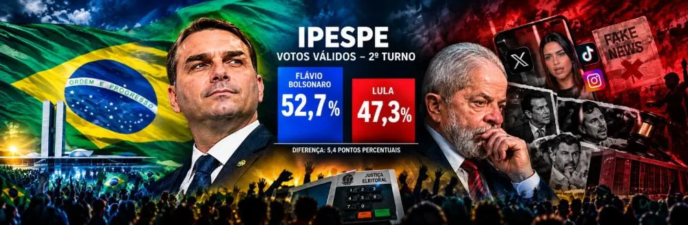 Flávio mantém superioridade sobre Lula no segundo turno - Foto: Reprodução/Arte editada por IA