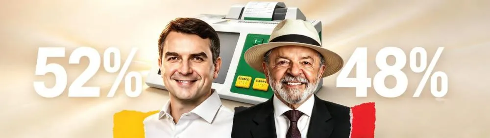 Flávio Bolsonaro mantém vantagem numérica sobre Lula em mais uma pesquisa - Foto: Reprodução/Arte gerada por IA