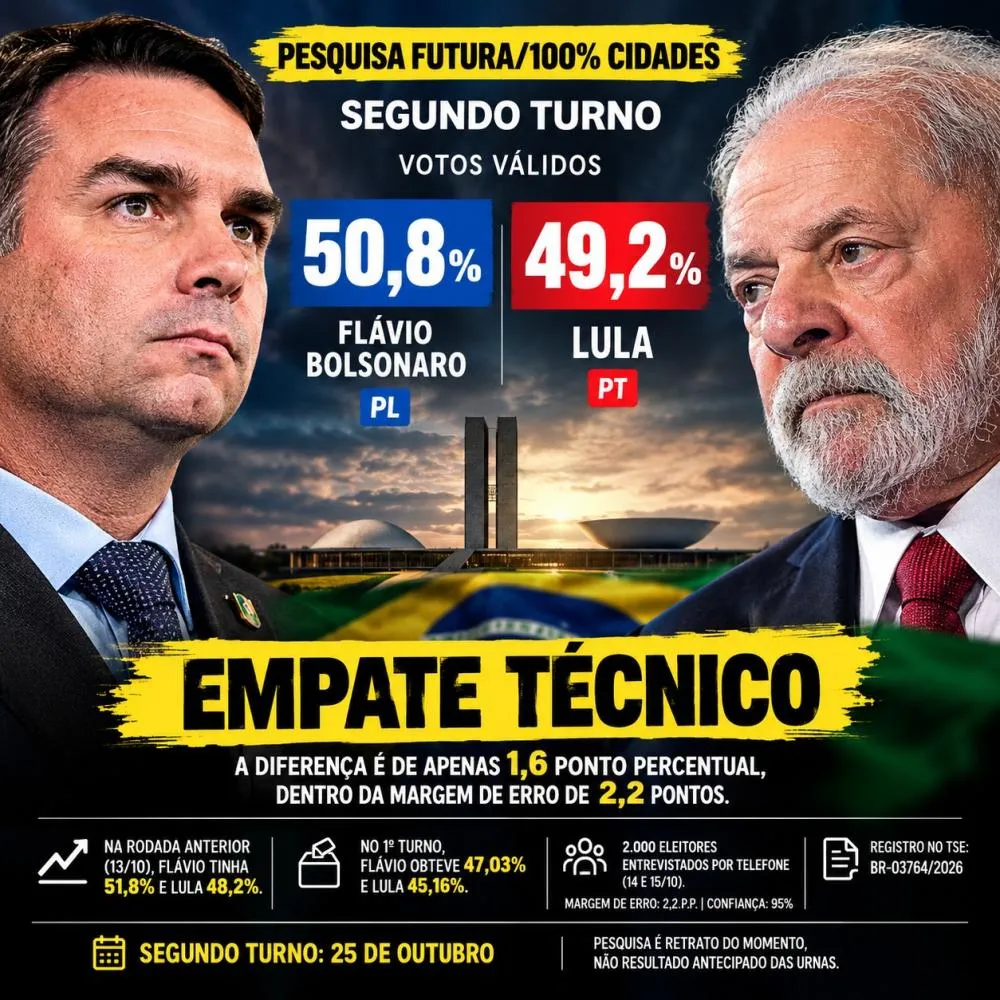 Em todas as pesquisas o senador Flávio Bolsonaro mantém a dianteira númerica embora o resultado seja considerado empate técnico - Foto: Reprodução/Arte gerada por IA