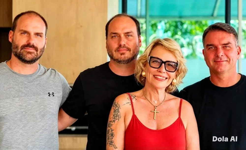 Rogéria Bolsonaro com os filhos Eduardo, Carlos e Flávio - Foto: Reprodução