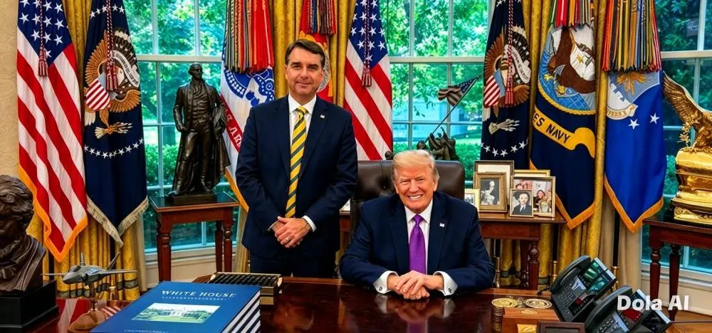 Presidente Trump com Flávio Bolsonaro no Saláo Oval, na Casa Branca - Foto: Reprodução