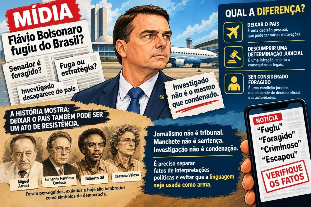 Flávio Bolsonaro é vítima do jornalismo militante - Foto: Reprodução/Arte gerada por IA
