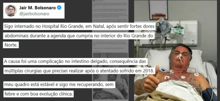 Bolsonaro segue internado em Natal com quadro estável, mas ainda sem previsão de alta