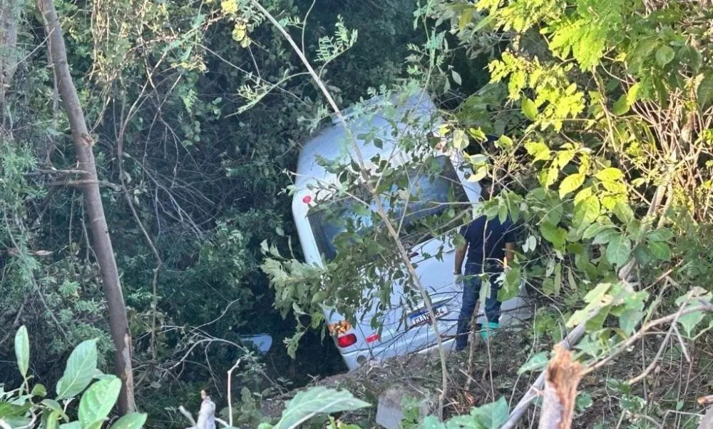 Motorista morre ao volante após mal súbito e micro-ônibus com romeiros despenca de ribanceira no Piauí