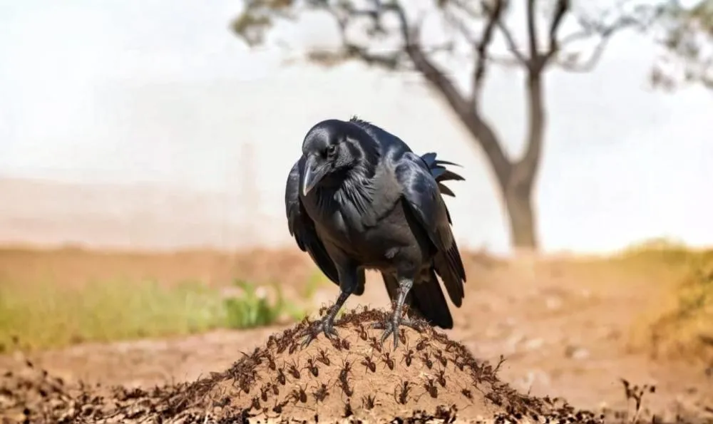 Quando o corvo fica doente… ele procura um formigueiro!