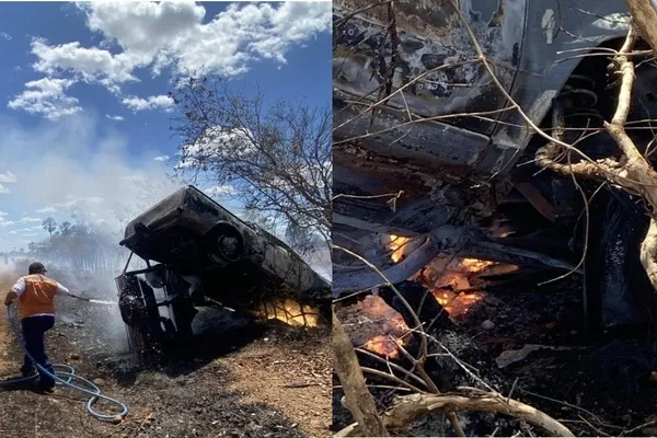 Carro capota e pega fogo em Campo Maior; motorista escapa ileso