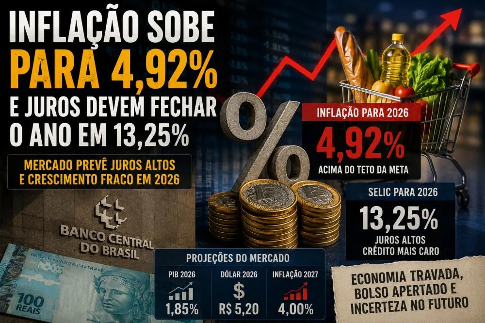 Inflação sobe para 4,92% e mercado prevê juros altos até 2026
