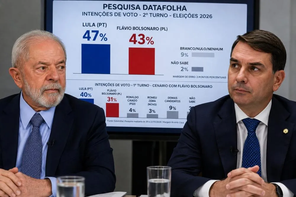 Datafolha mostra Lula com 47% e Flávio Bolsonaro com 43%, mas disputa dependerá da curva de crescimento eleitoral